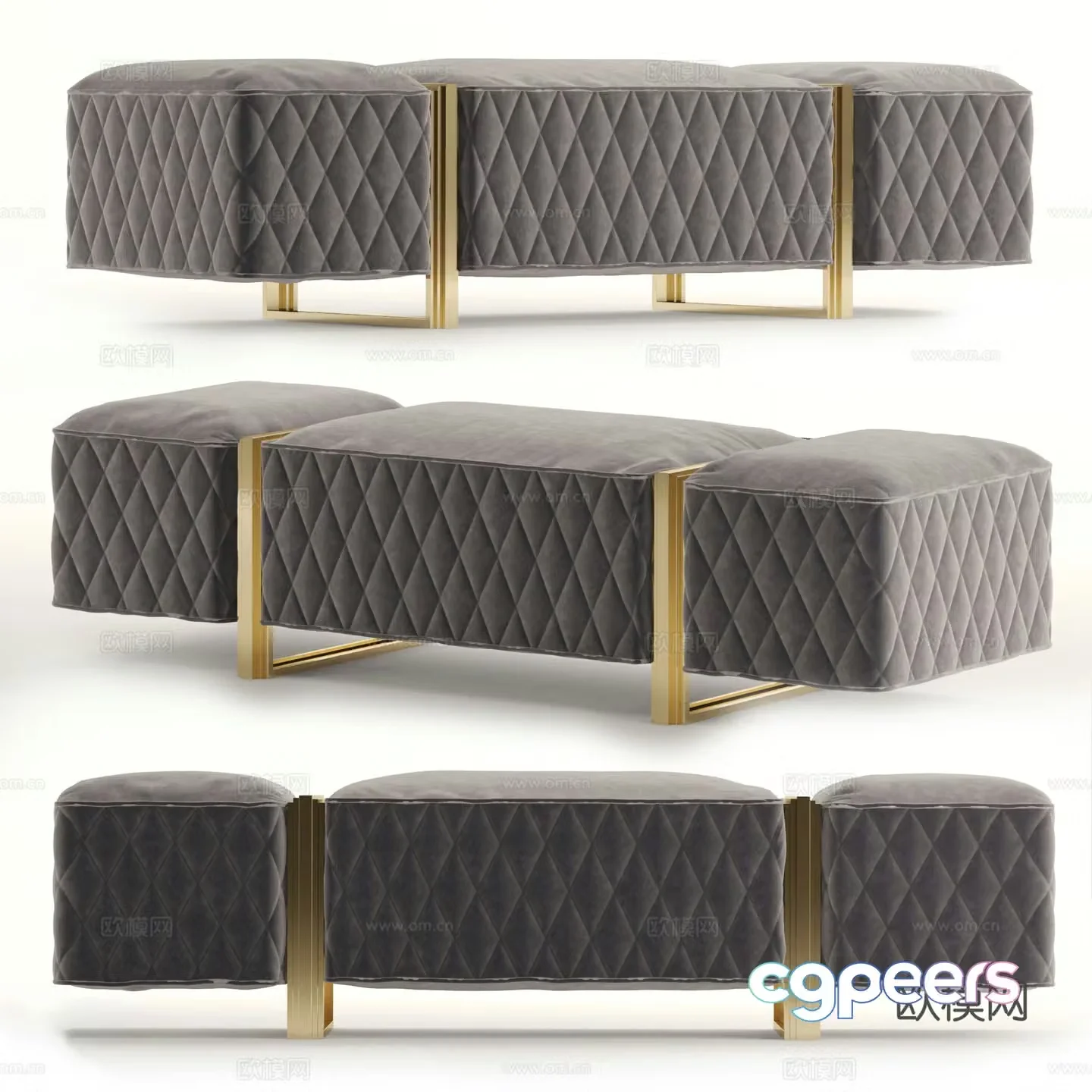 Modern light luxury fabric bench strip bench tail stool 3D model