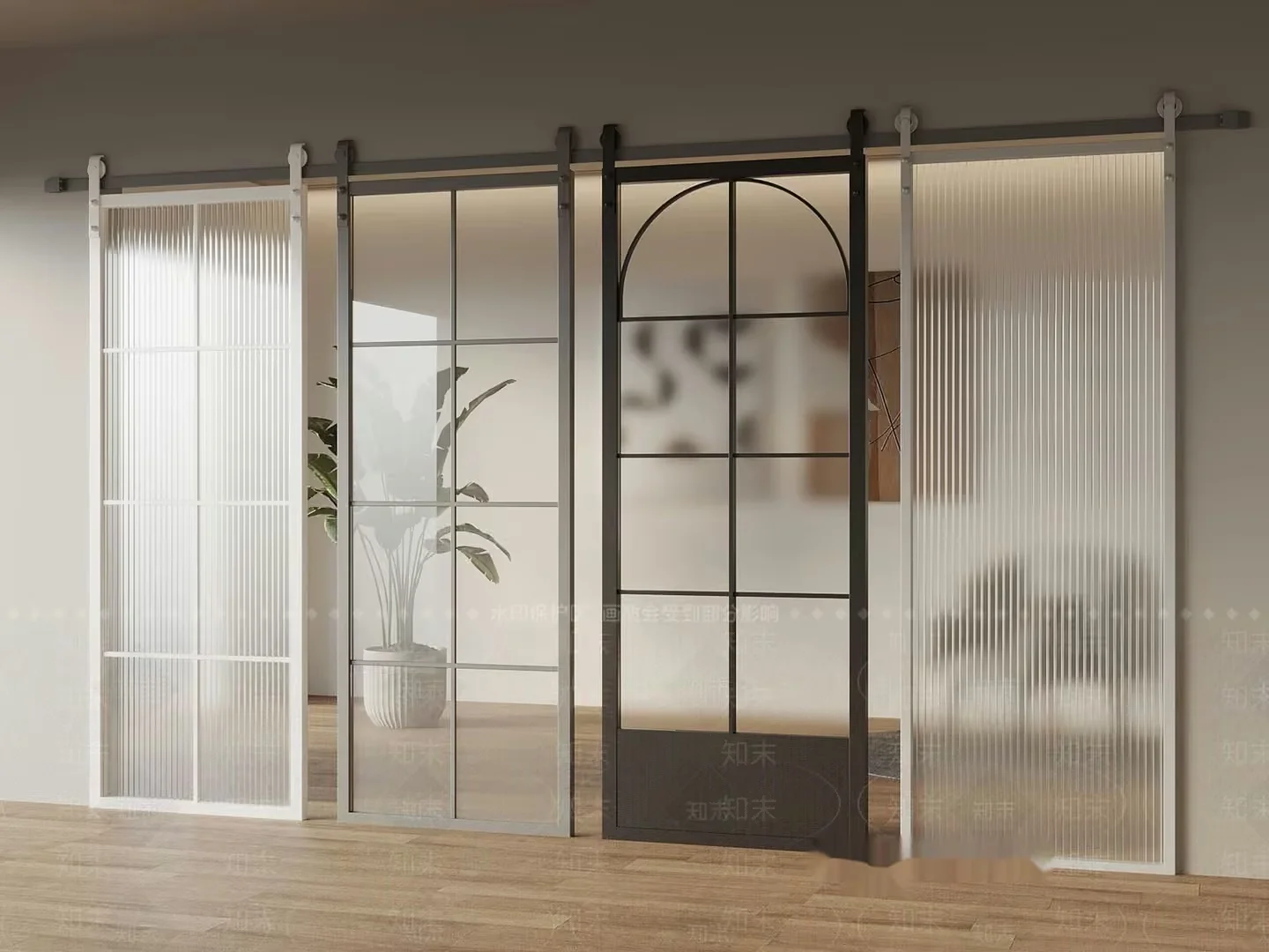 A Sliding Door With A Glass Panel 3D Model – 18029 – VRAY Render