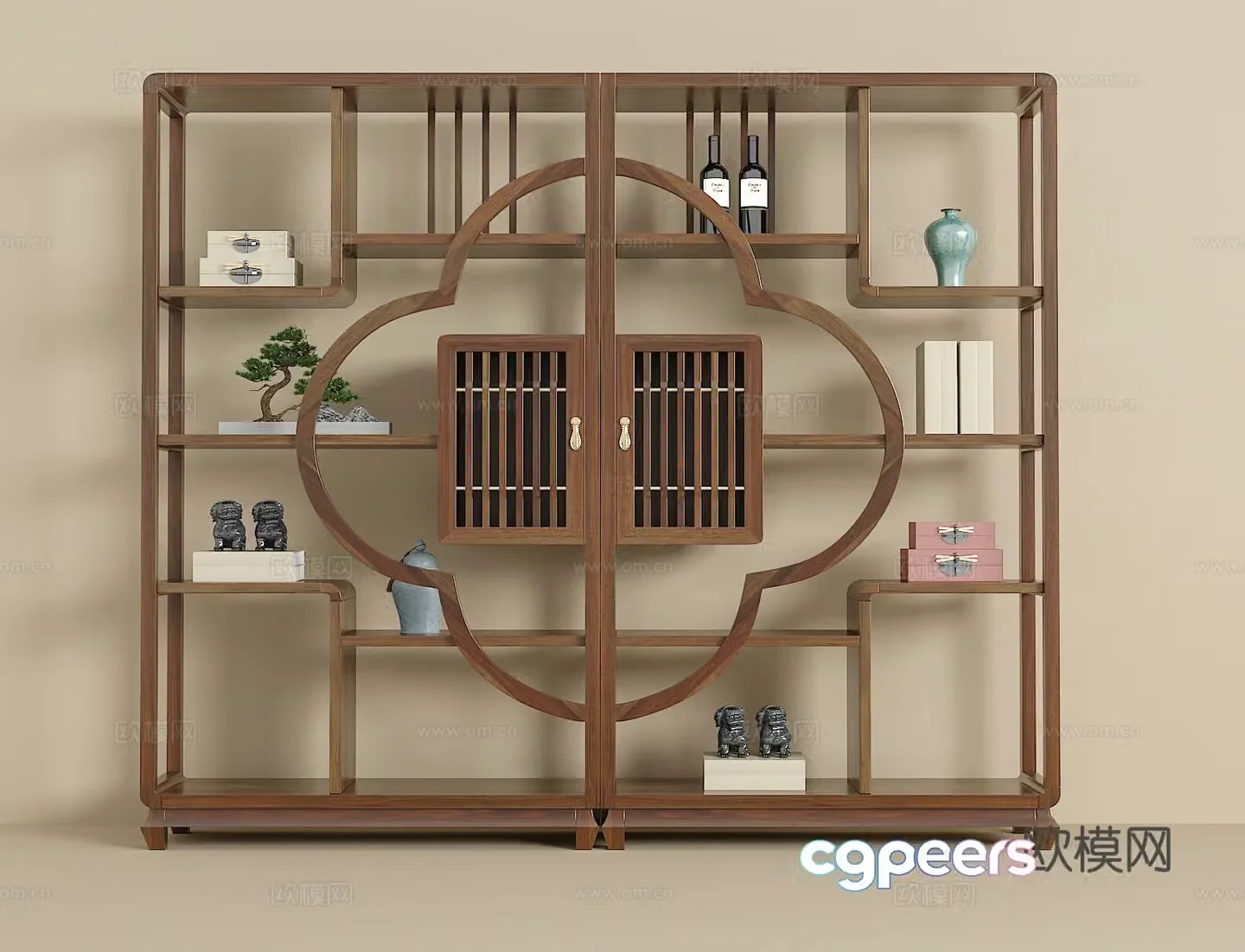 New Chinese style ancient shelf books vase accessories ornaments 3D model