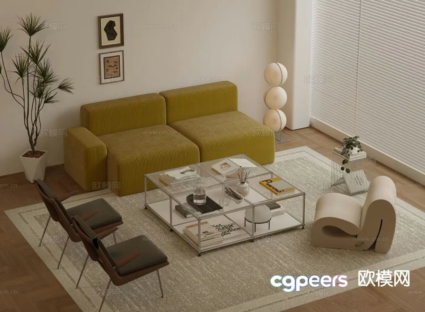 Cream style modular sofa 3d model