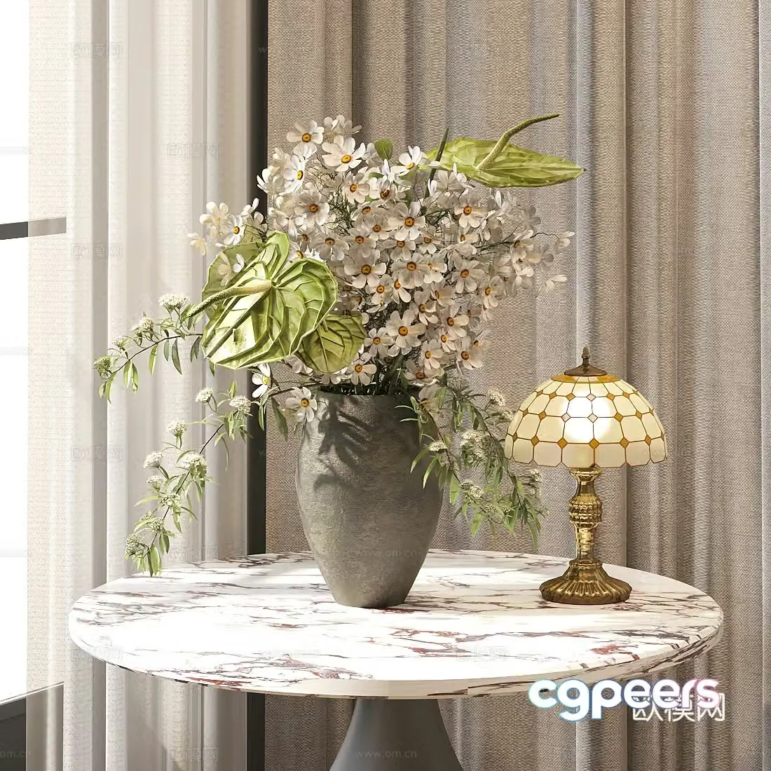 Modern flower ornaments flower green plants flower vase 3d model