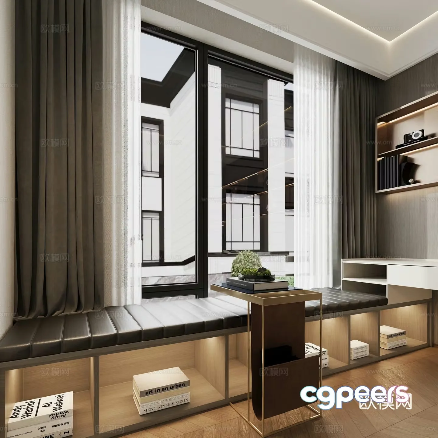 Modern bay window sill floor cabinet 3D model