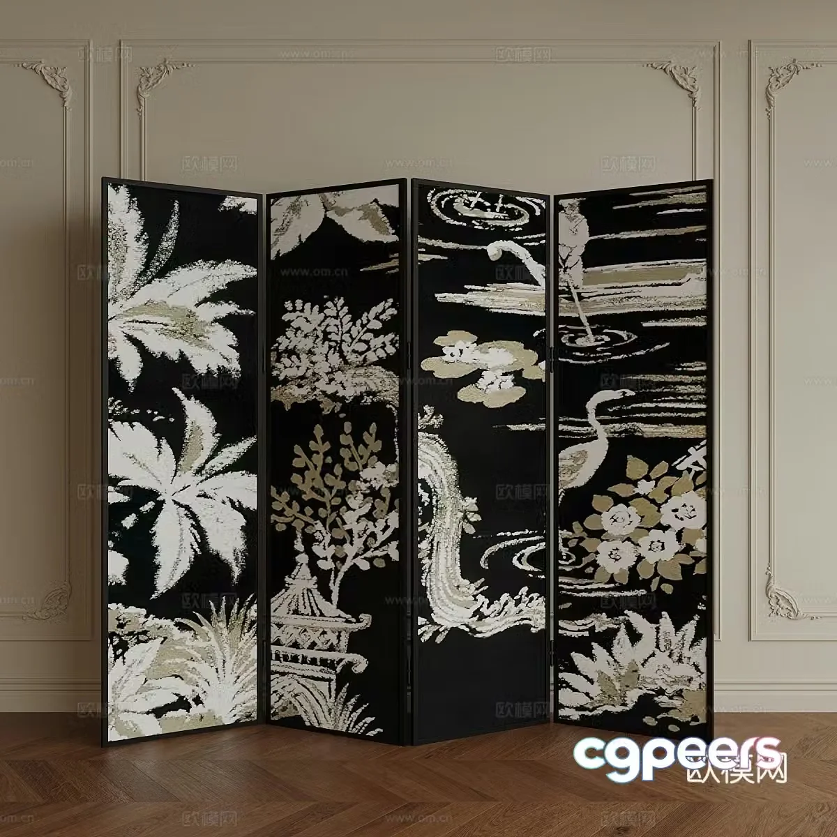 Middle-aged folding screen 3d model