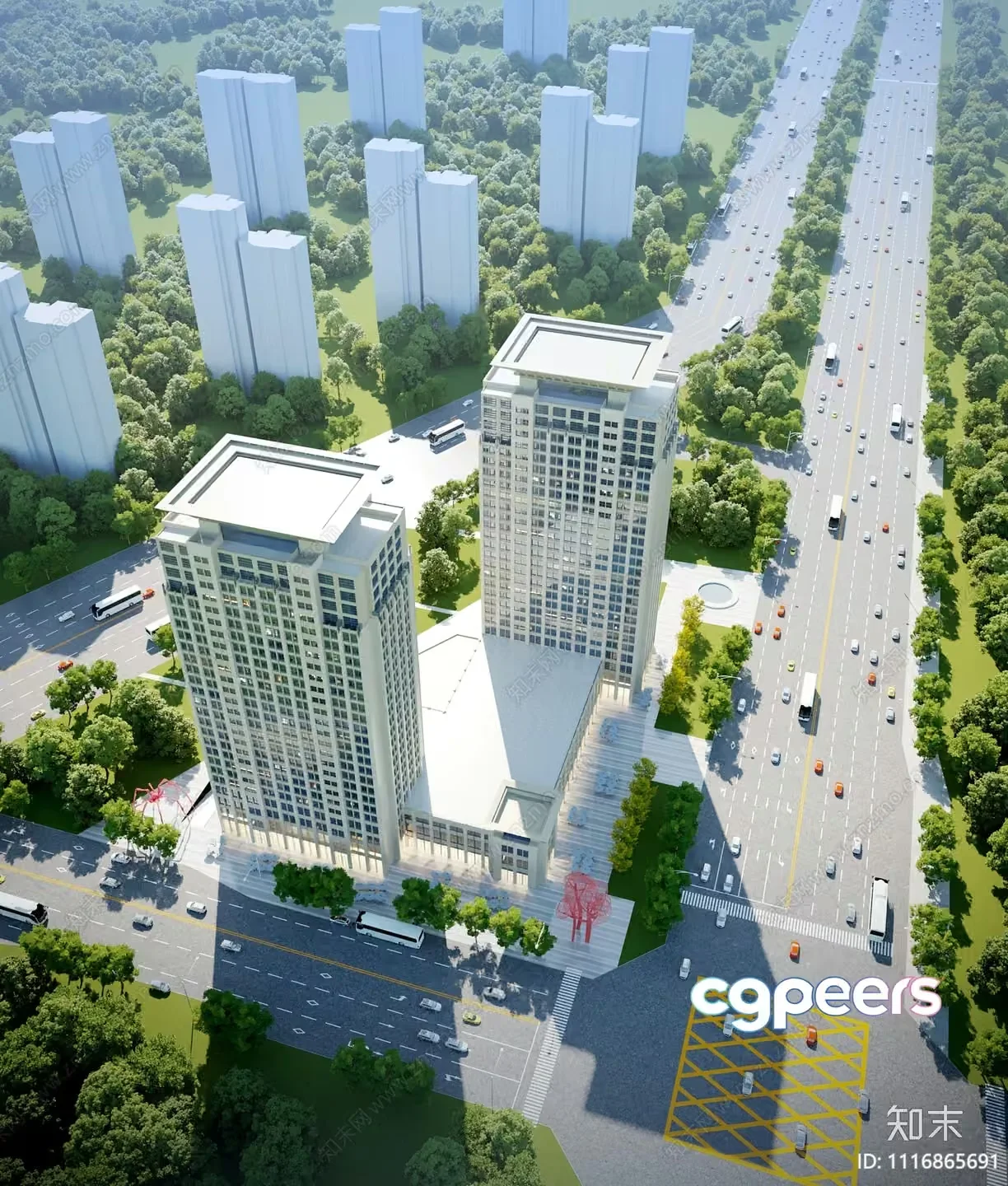 This Image Features A Large White Building With A Flat Roof And Numerous Windows 3D Model – 21747 – VRAY Render