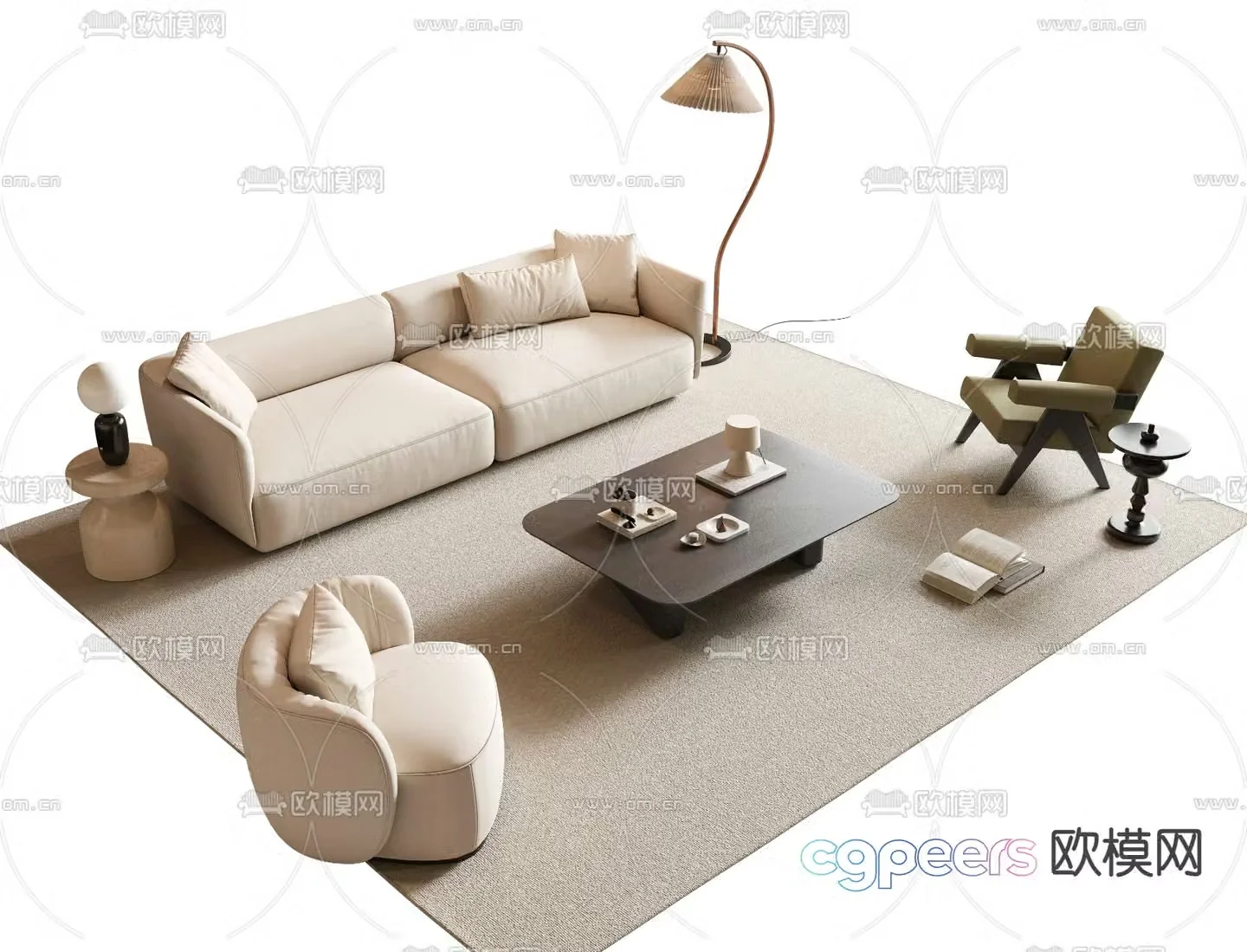 Cream style modular sofa 3d model