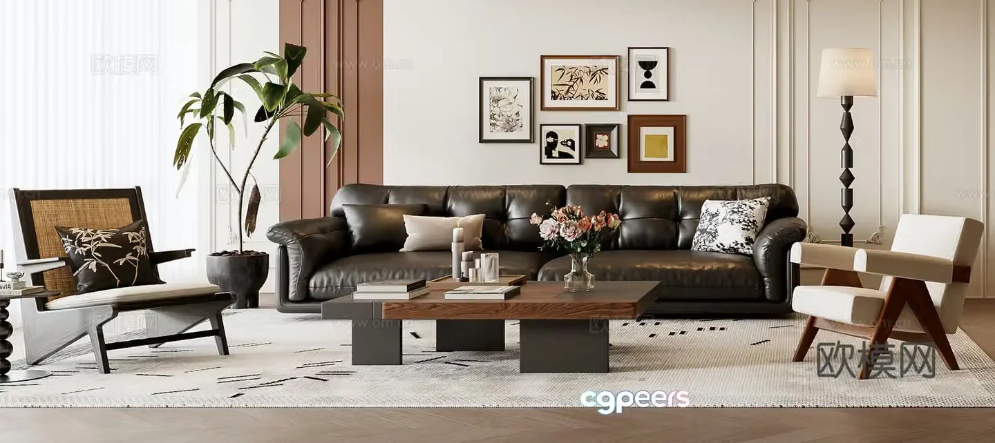 French sofa coffee table combination 3D model