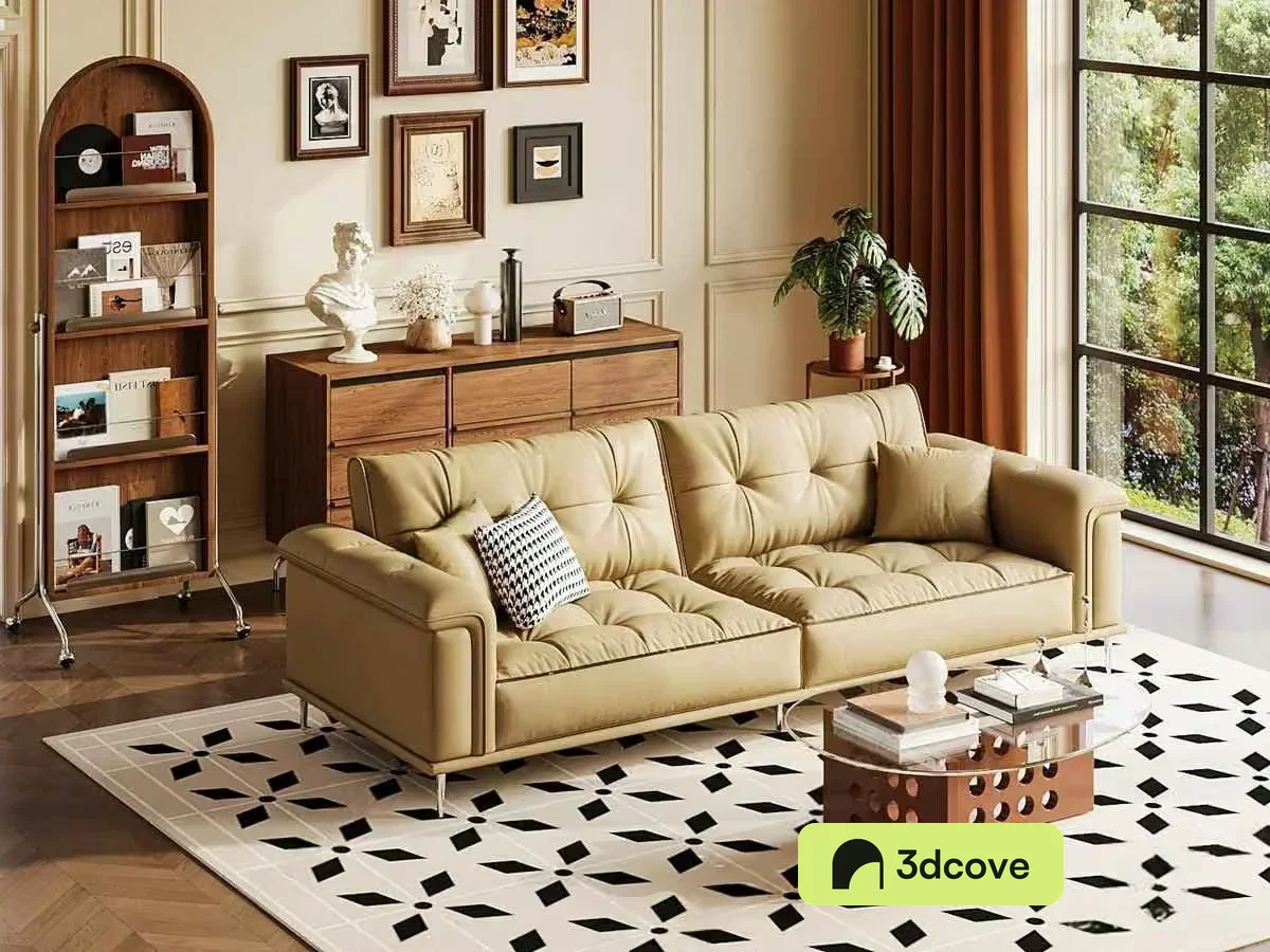 Cream-Colored Leather Couch