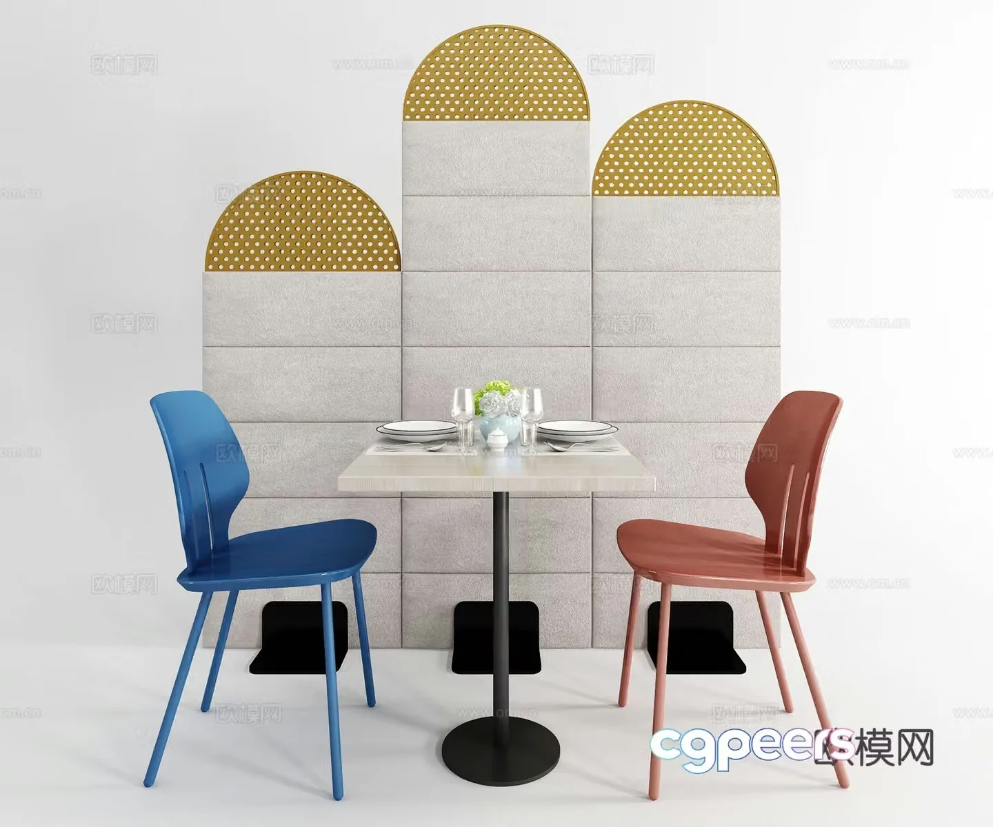Modern dining table and chairs 3d model