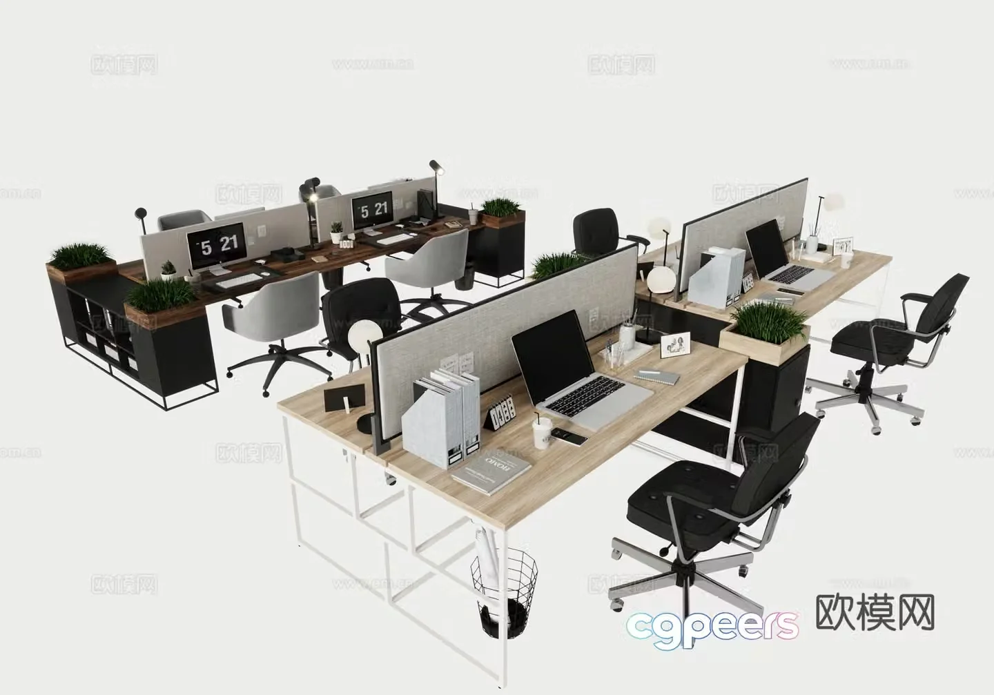 Office desks and chairs staff positions computer desks and chairs 3d model