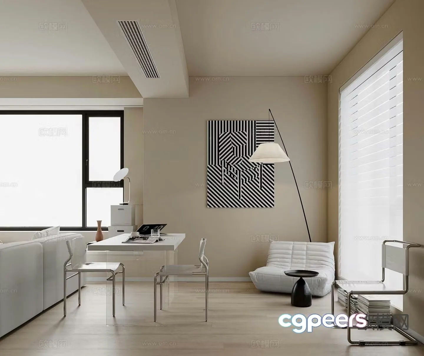 Modern minimalist restaurant 3d model