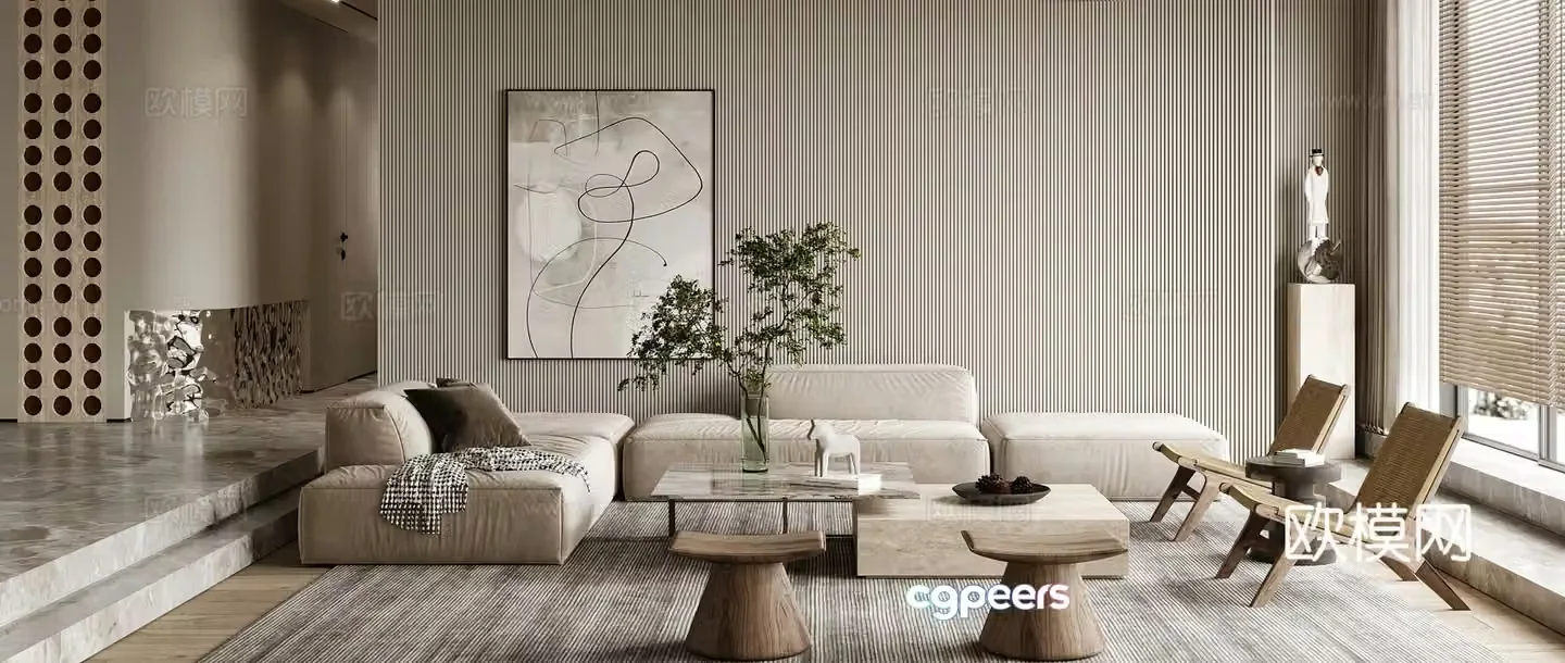 Wasabi Living Room Combination Sofa Leisure Chair Modern Living Room Log Style Living Dining Room Middle Style 3D Model