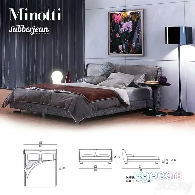 3ds Max Free – Minotti Spencer Bed, Raymond , Neto Coffee Table