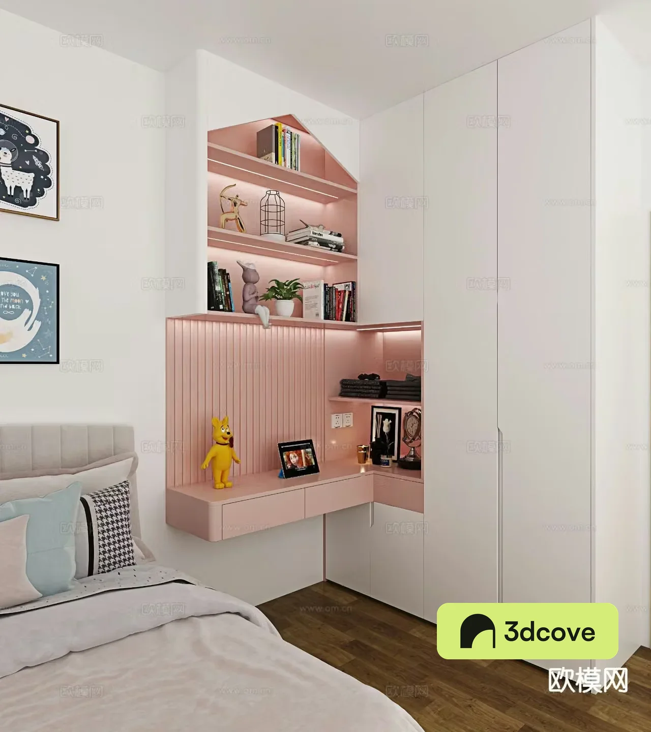 Children’s wardrobe desk integrated cabinet
