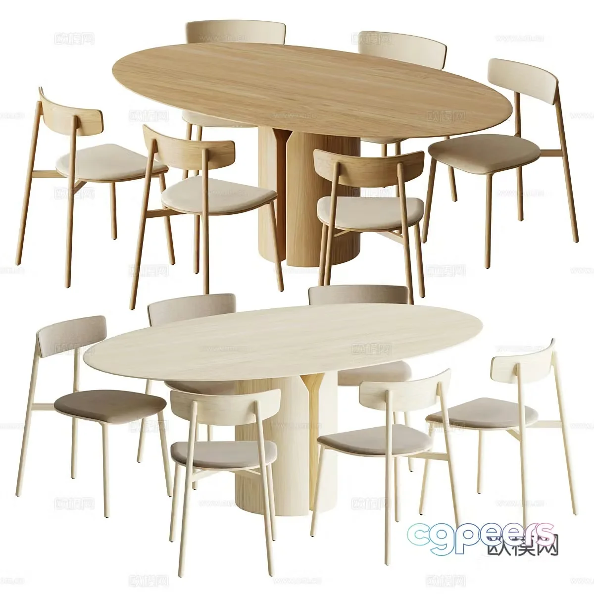 Nordic dining table and chairs oval dining table 3d model