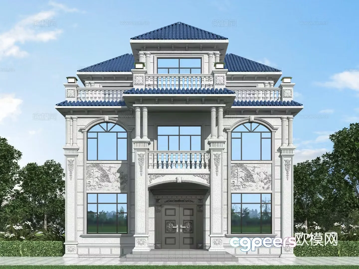 European style single-family villa appearance 3D model