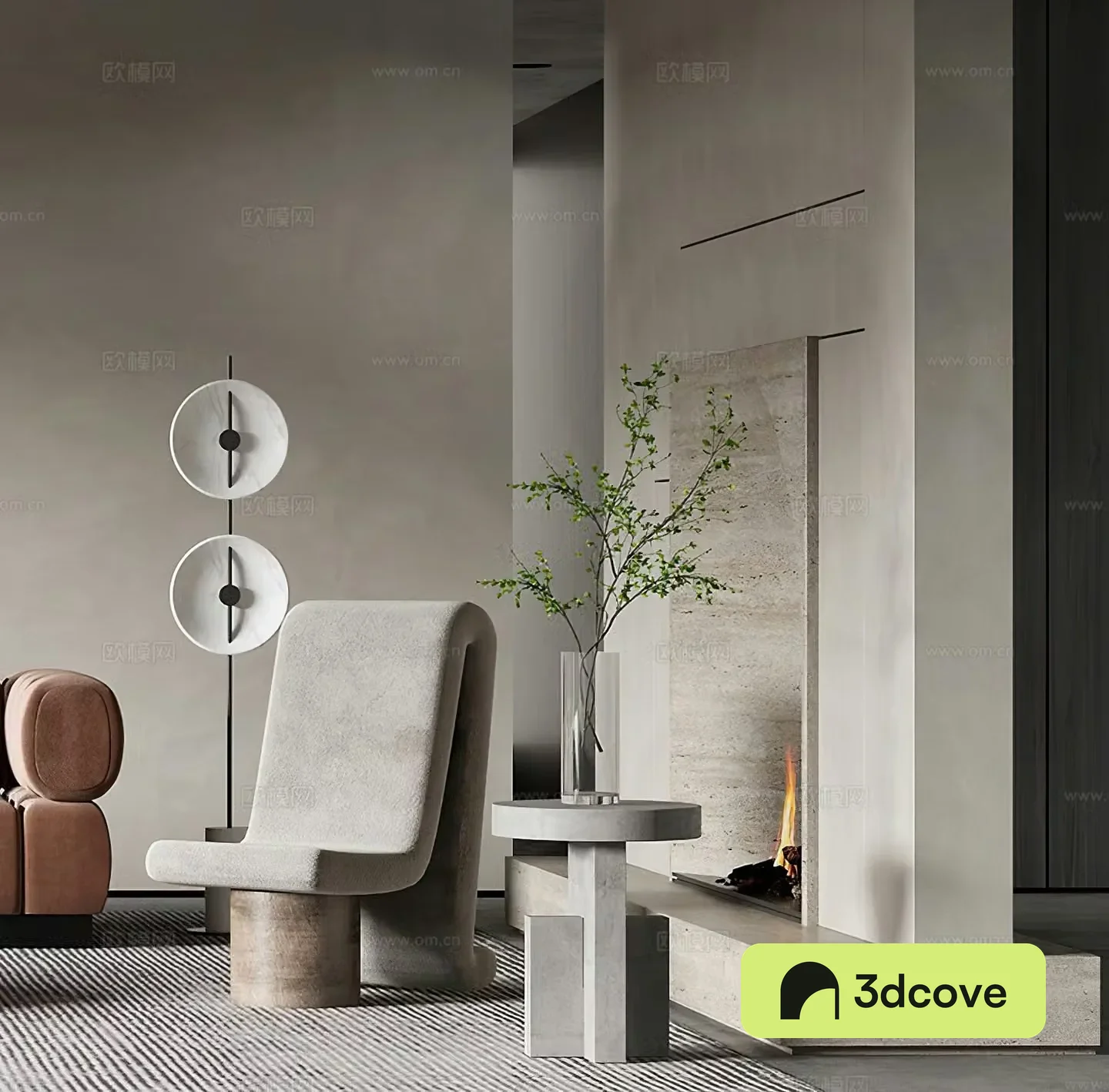 Modern leisure chair Italian leisure chair Washi leisure chair side table corner table floor lamp fireplace