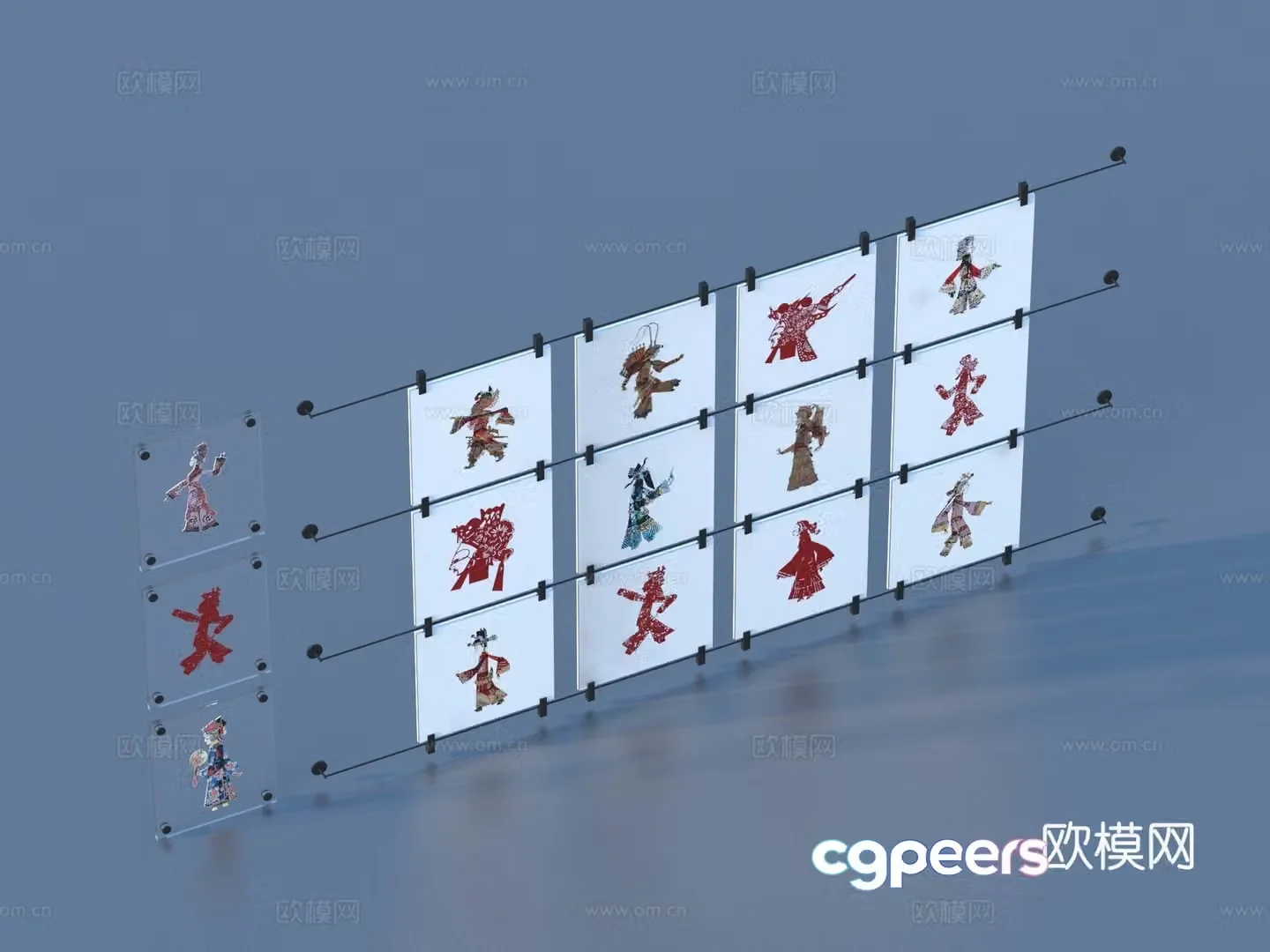 Paper cut paper shadow shadow folk art sketch 3d model