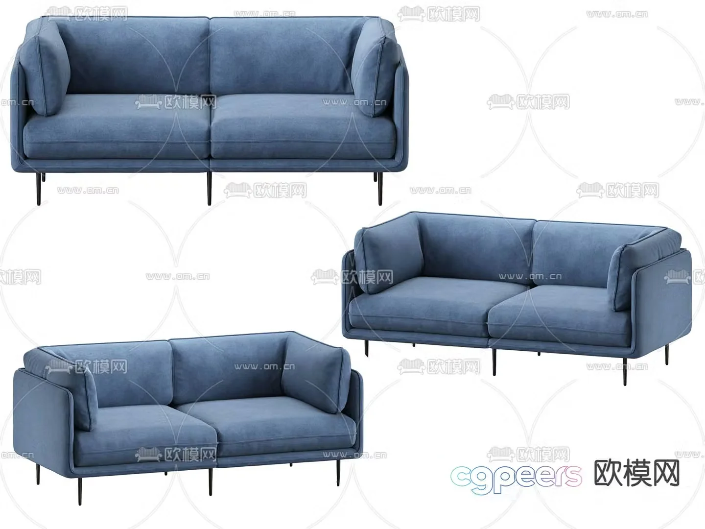 Double sofa blue sofa 3d model