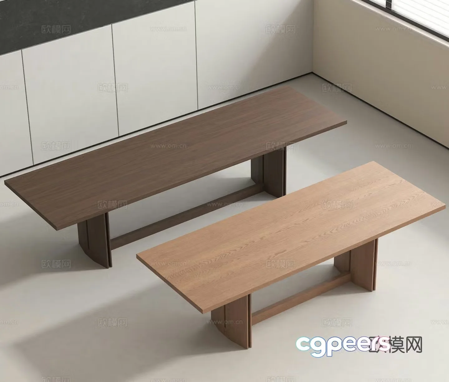 Long bench wooden bench outdoor stool public seat 3d model