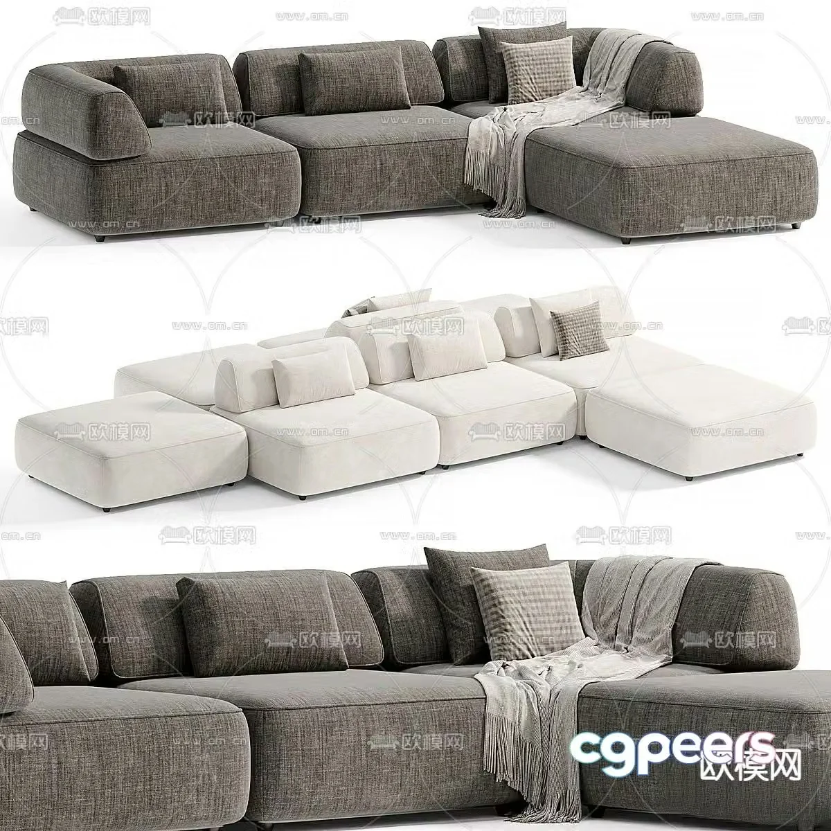 graftlab corner sofa multi-person sofa 3d model