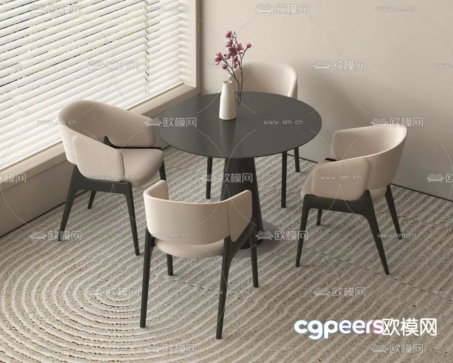 Leisure table and chairs round table 3d model