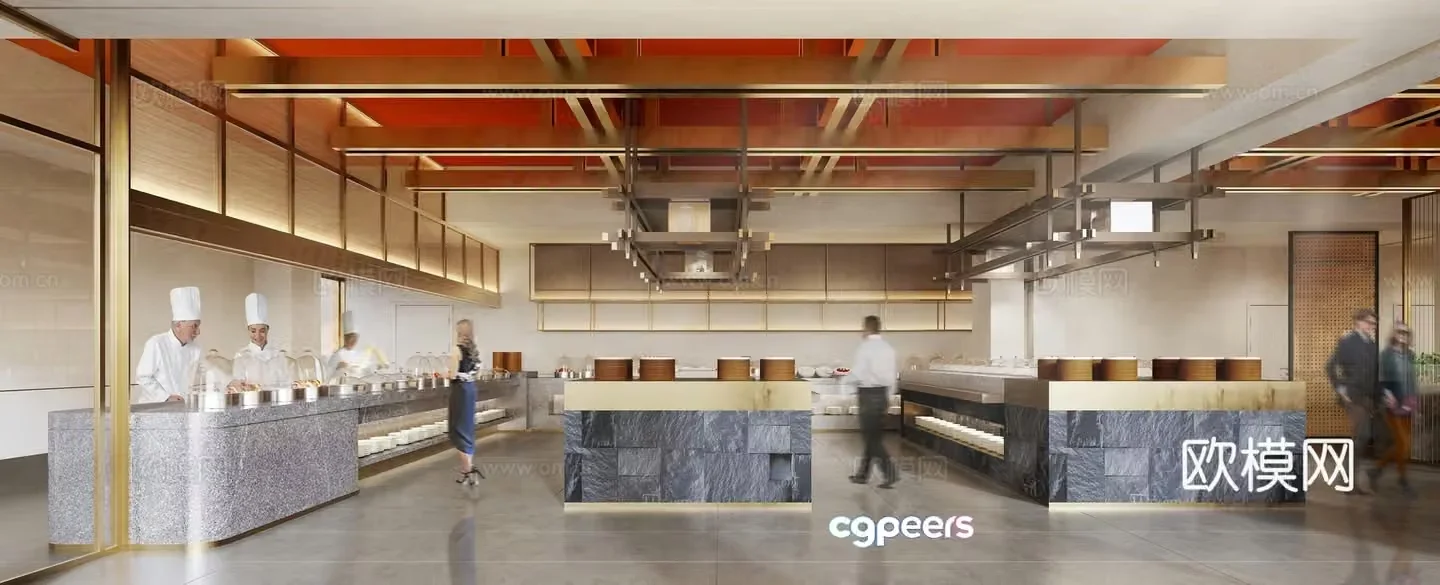 3D model of cafeteria dining area