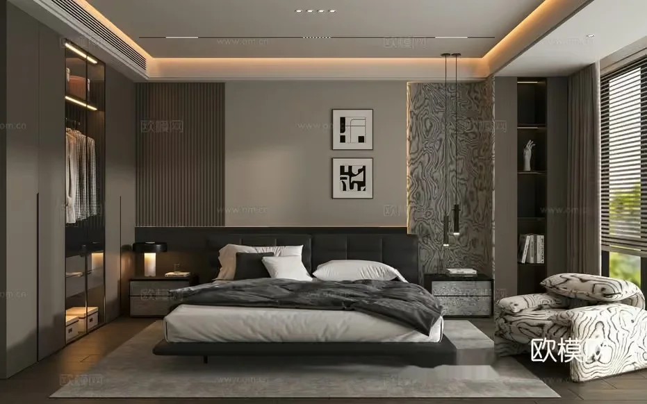 Modern Minimalist Bedroom 3D Model – 4877 – VRAY Render