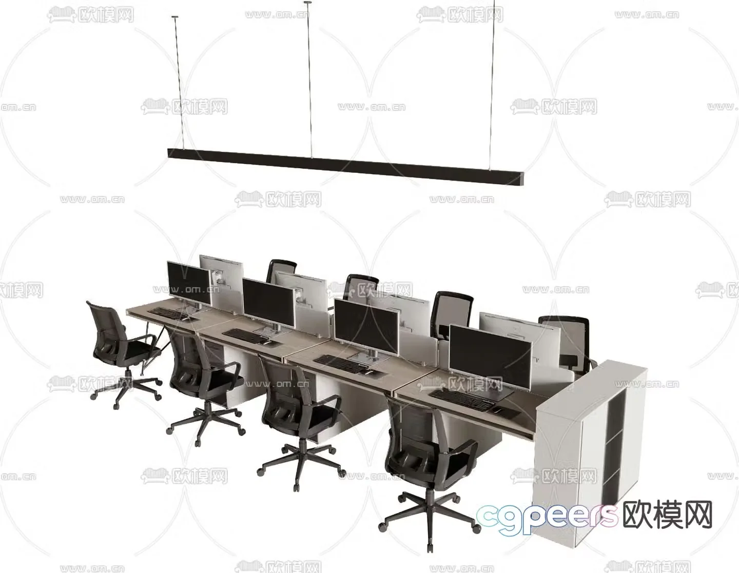 Work station office desk chair screen card position 3d model