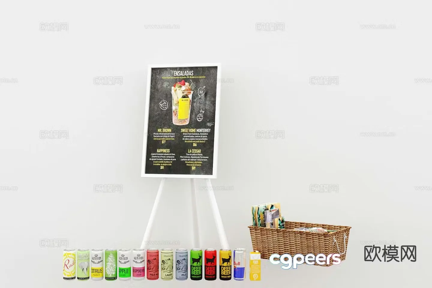 Modern billboard signboard milk tea advertisement external blackboard 3d model