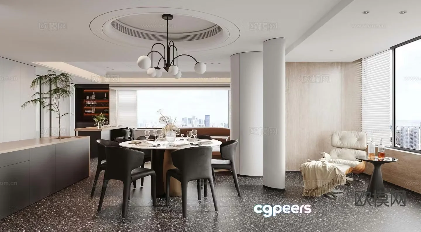 Modern large flat-floor restaurant 3D model