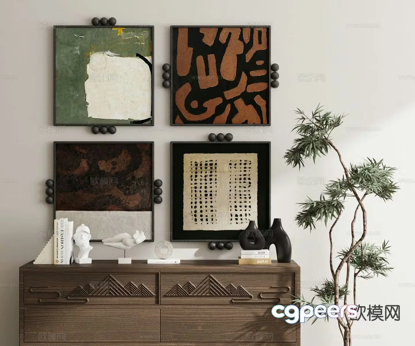 Medieval style hanging painting retro painting geometric painting combination painting 3D model