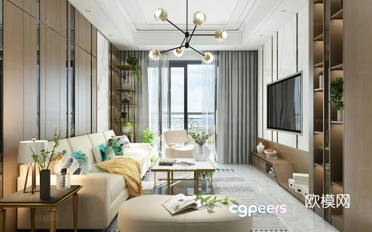 Modern warm living room 3d model
