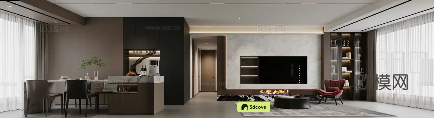 Modern living and dining room