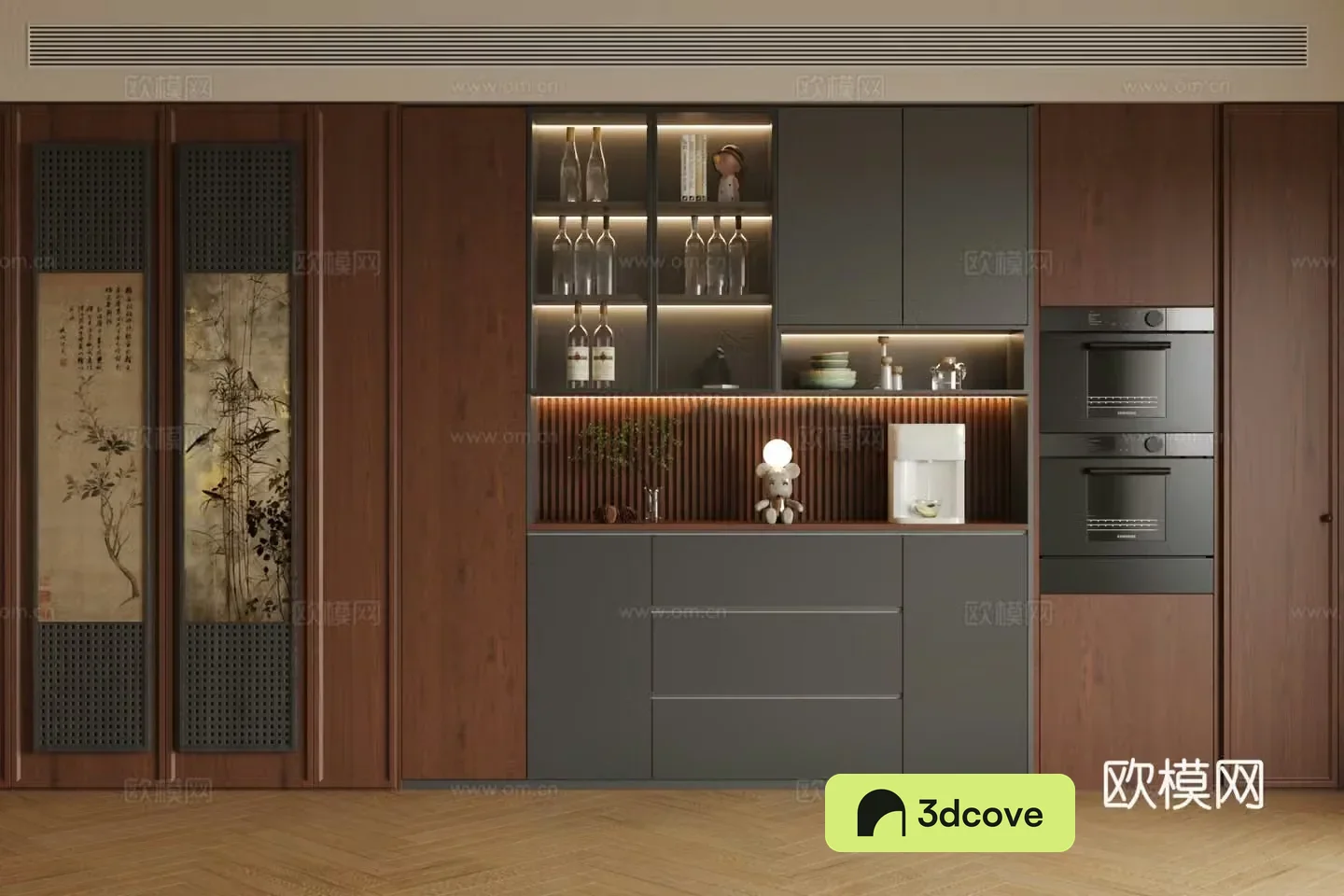 Medium retro sideboard Medium style sideboard Wine sideboard Refrigerator sideboard Tea cabinet 3D model