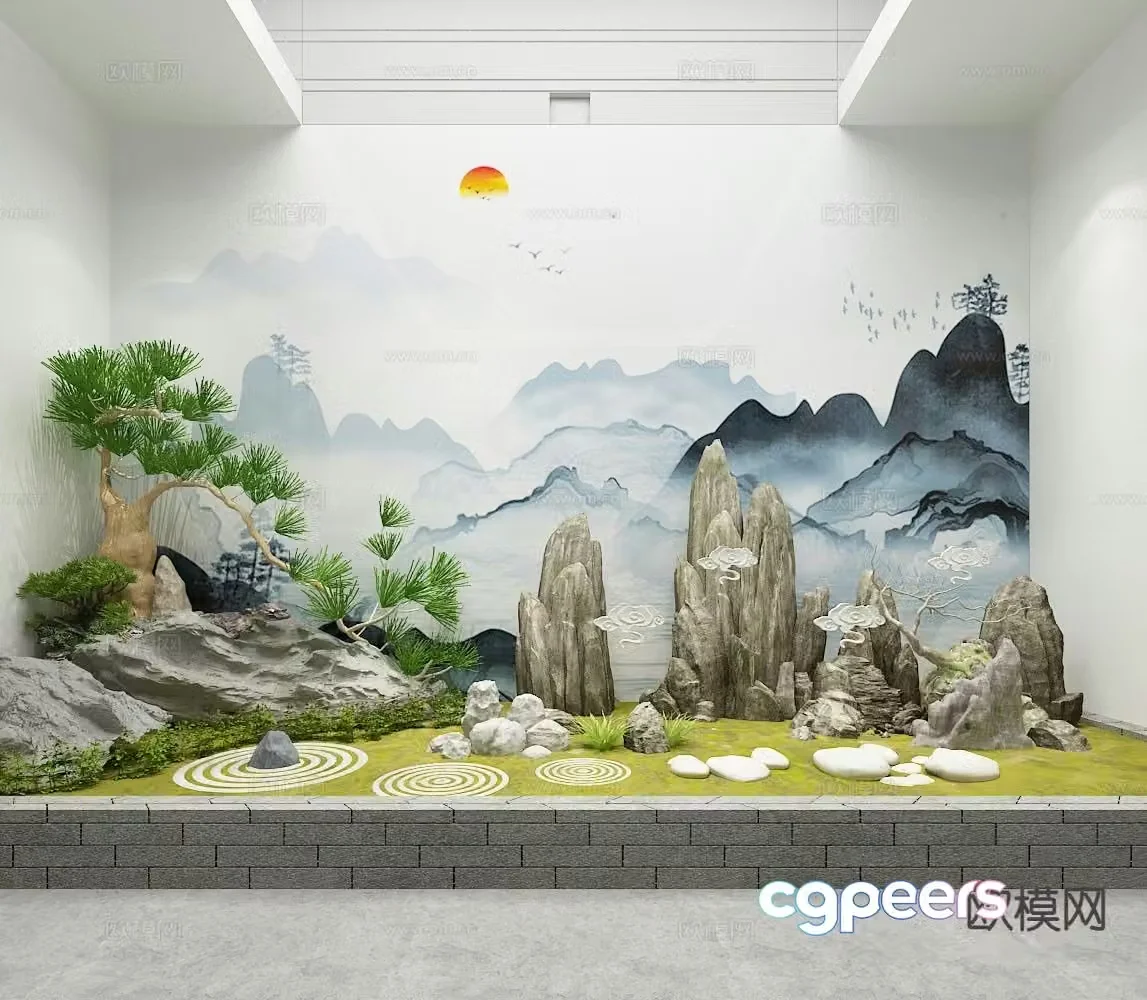 Chinese garden rockery landscape indoor landscape 3d model