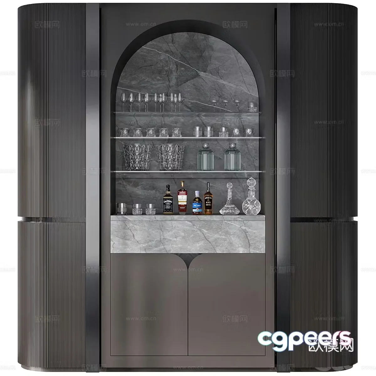 New Chinese style light luxury wine cabinet 3D model