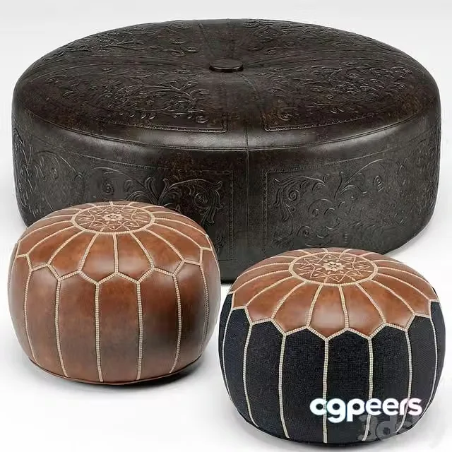 3ds Max Free – Рand Sarved Leather Ottoman and Moroccan Pouf