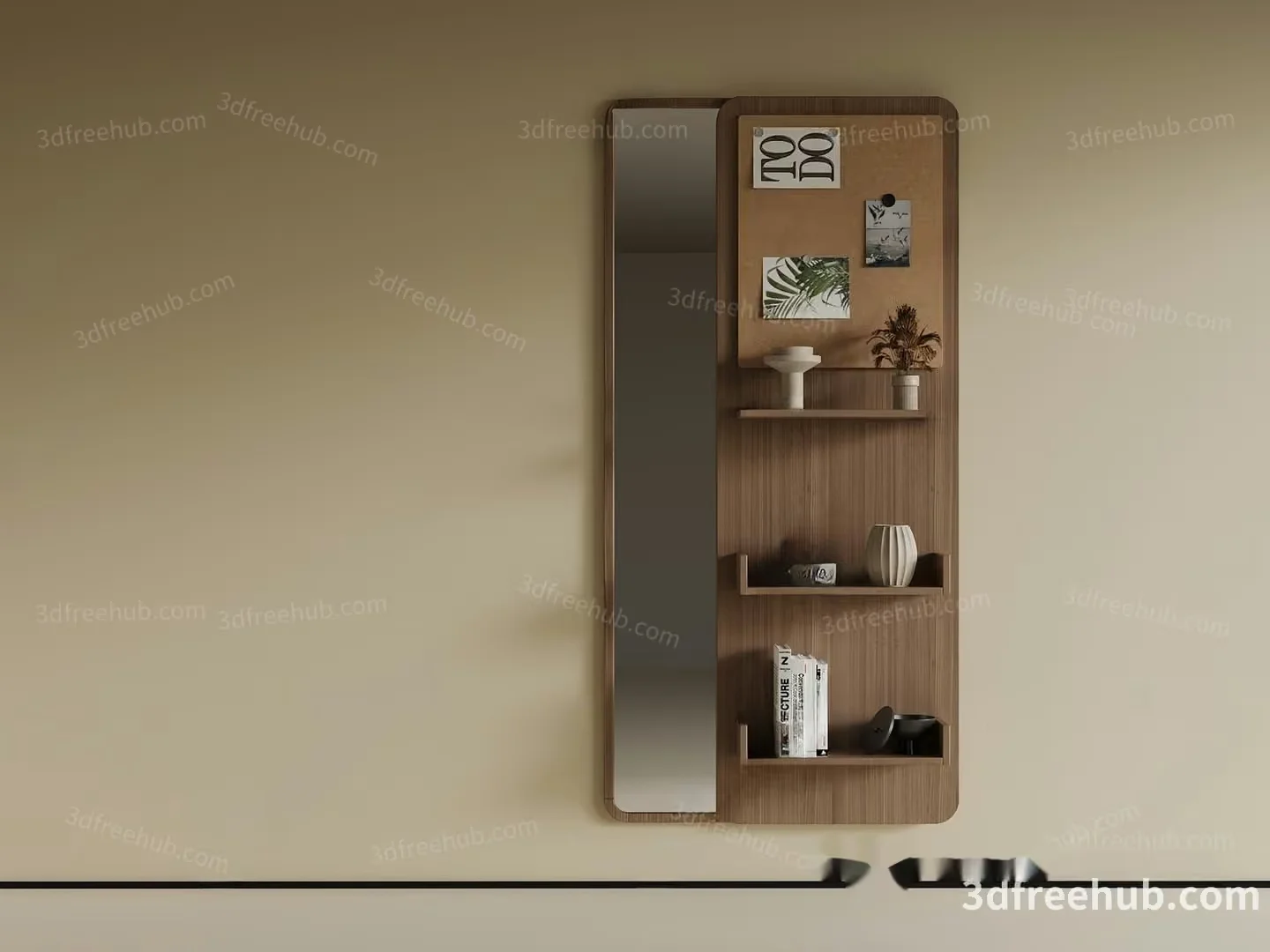 The Main Subject Is A Wall-Mounted Shelf And It Is Made Of Wood 3D Model – 19266 – VRAY Render