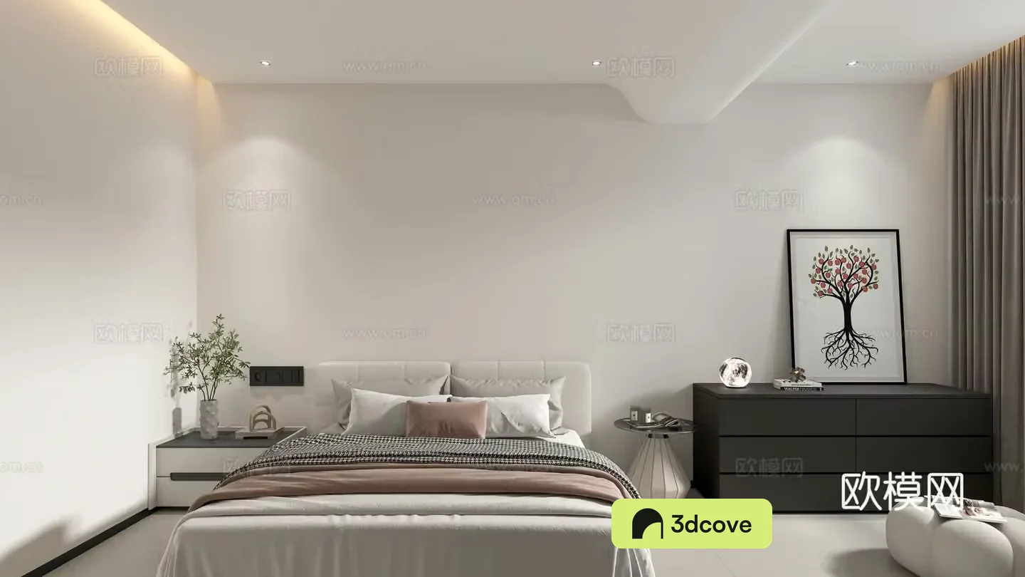 Modern minimalist bedroom without owner light
