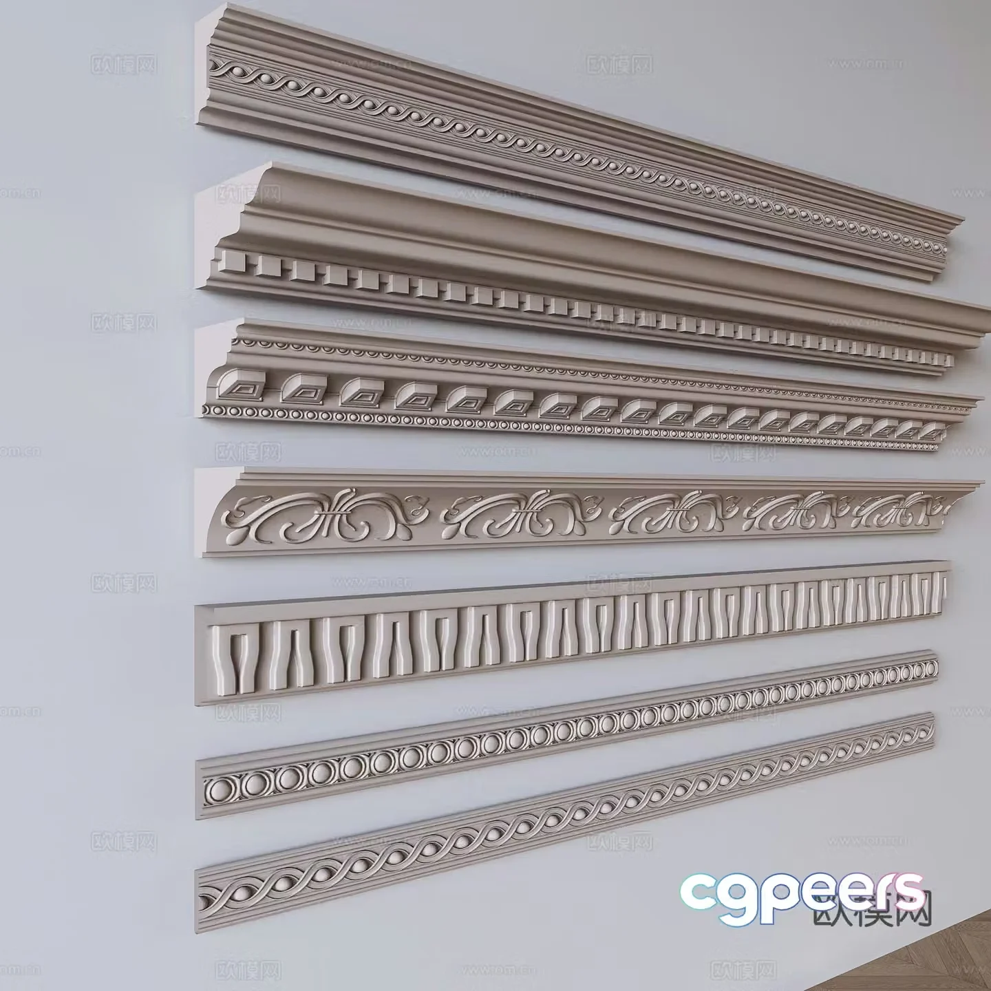 French lines plaster lines decorative waistline 3D model