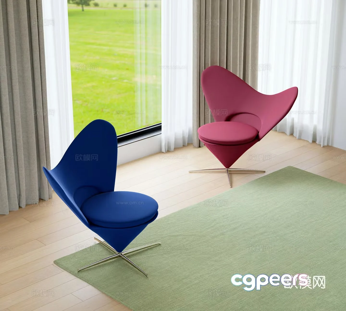Nordic heart-shaped backrest 3D model