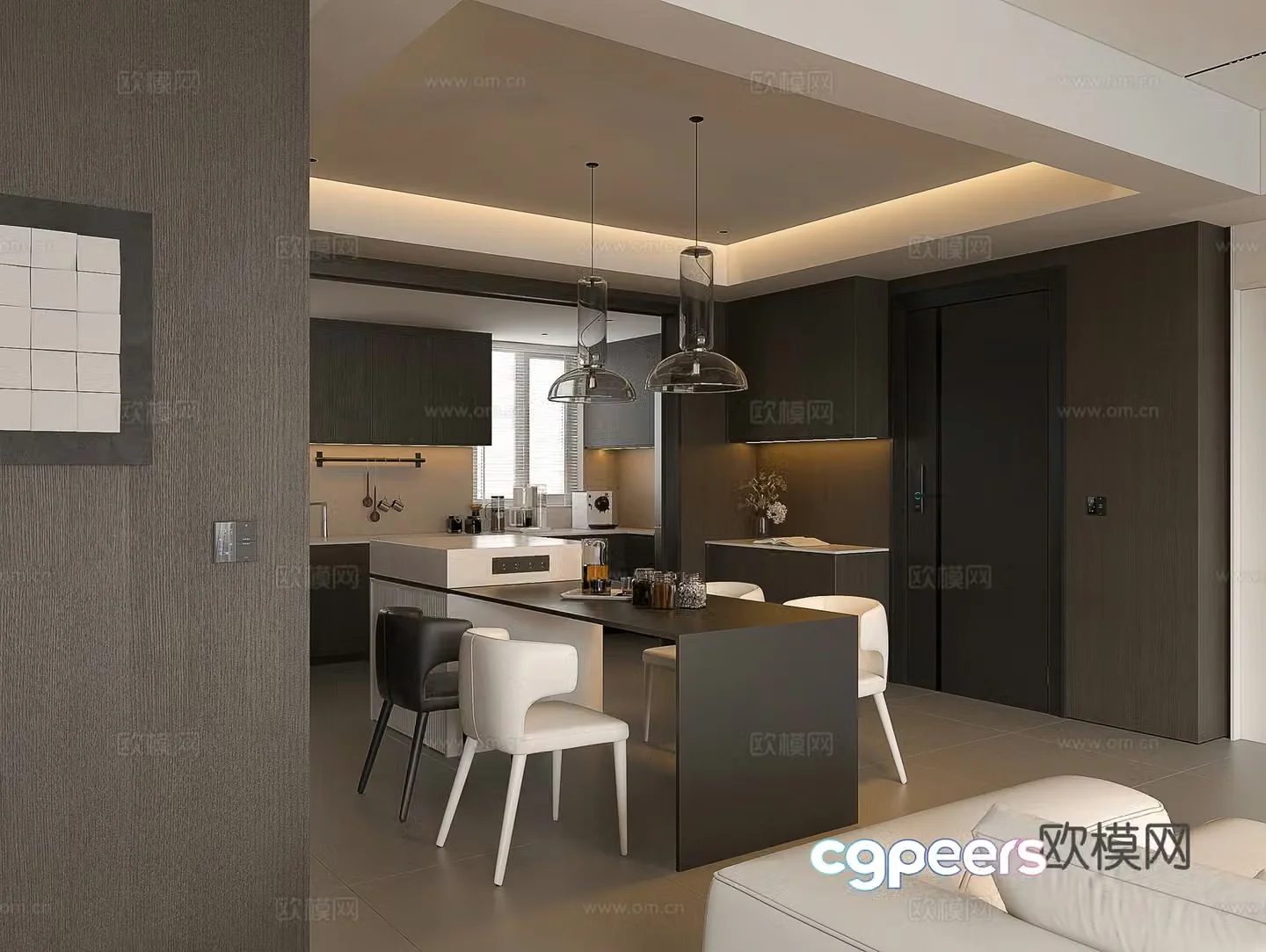 Italian restaurant Modern restaurant Minimalist restaurant Italian kitchen Italian dining table and chairs Chandelier Island 3d model