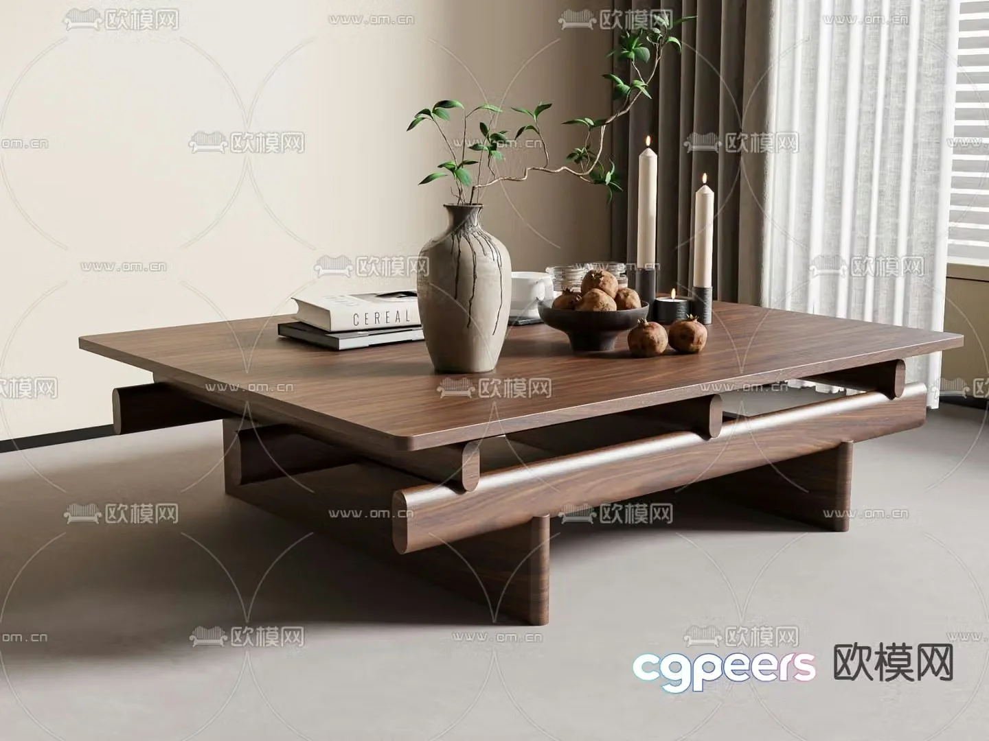 Medieval style coffee table solid wood coffee table 3d model