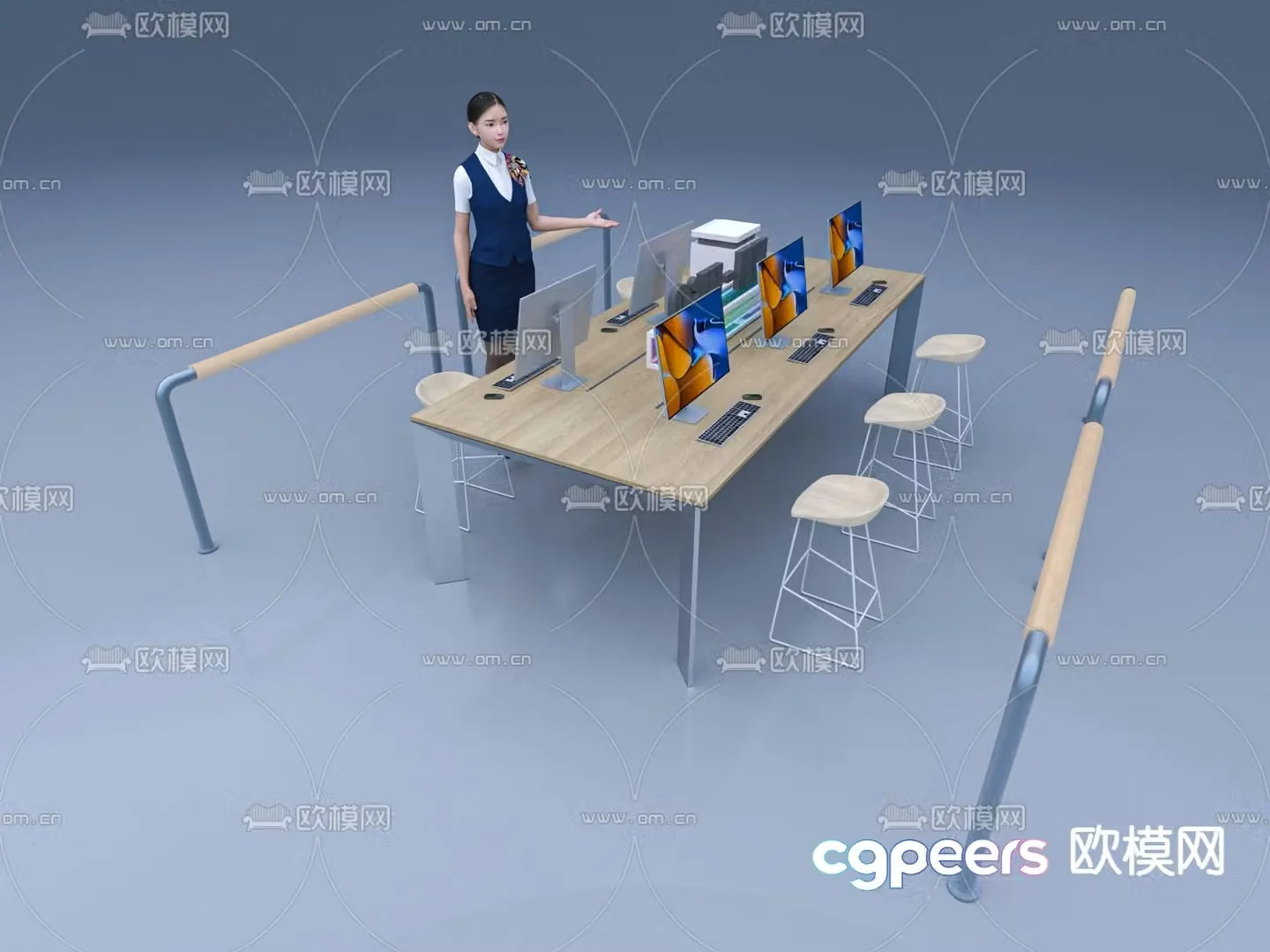 Card space desk computer 3d model
