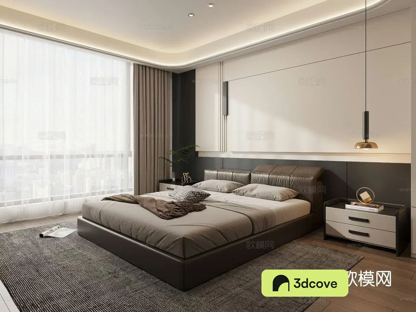 Modern high-end gray bedroom Italian simple bedroom Master bedroom Secondary bedroom