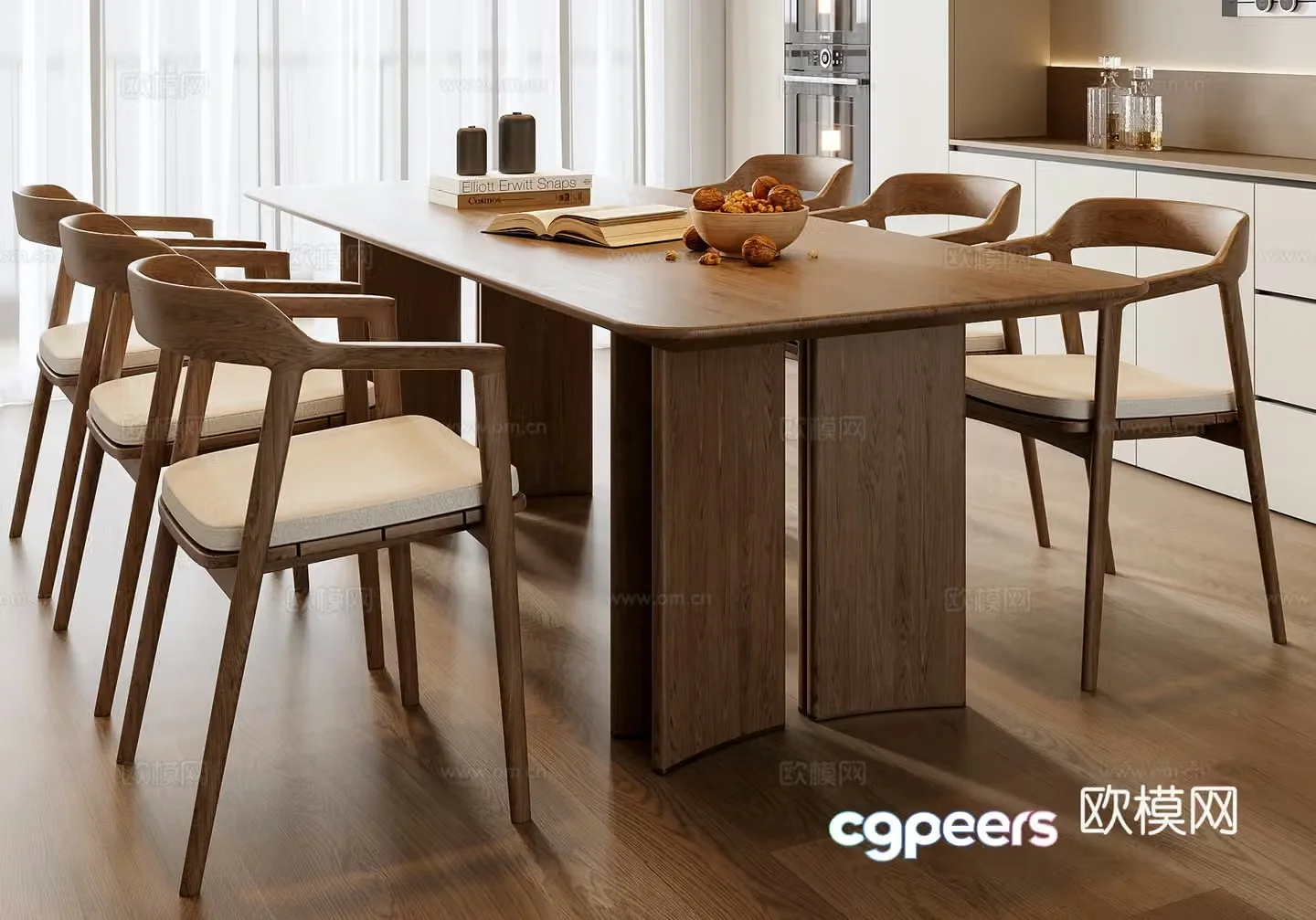 New Chinese dining table and chairs long table 3d model