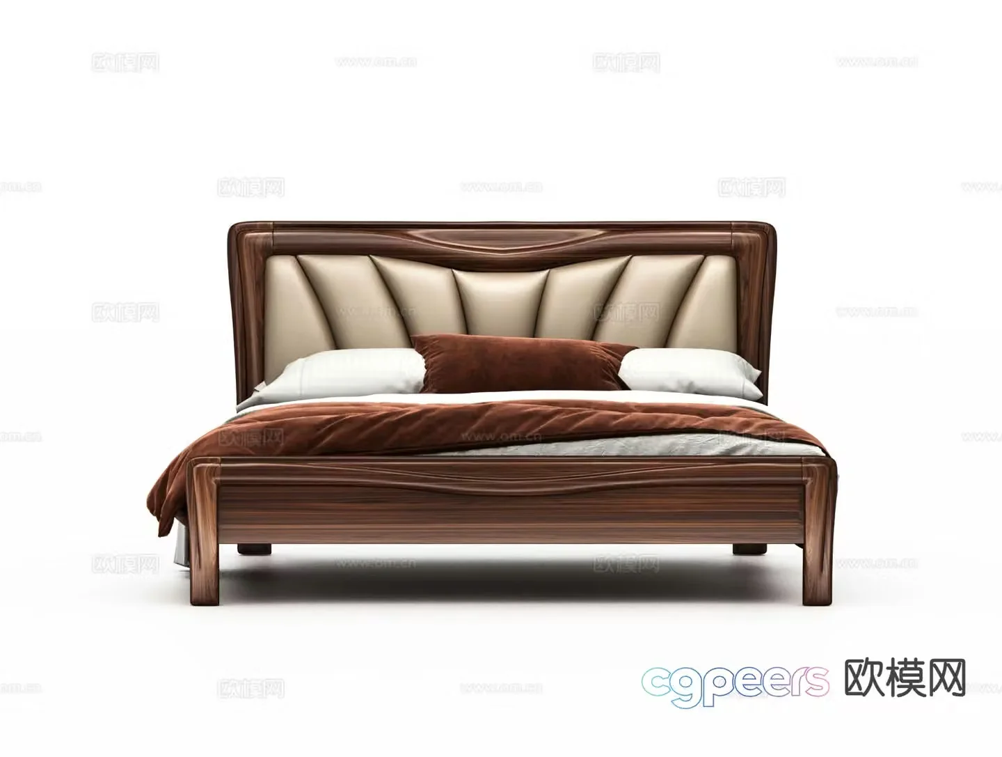 solid wood bed double bed 3d model