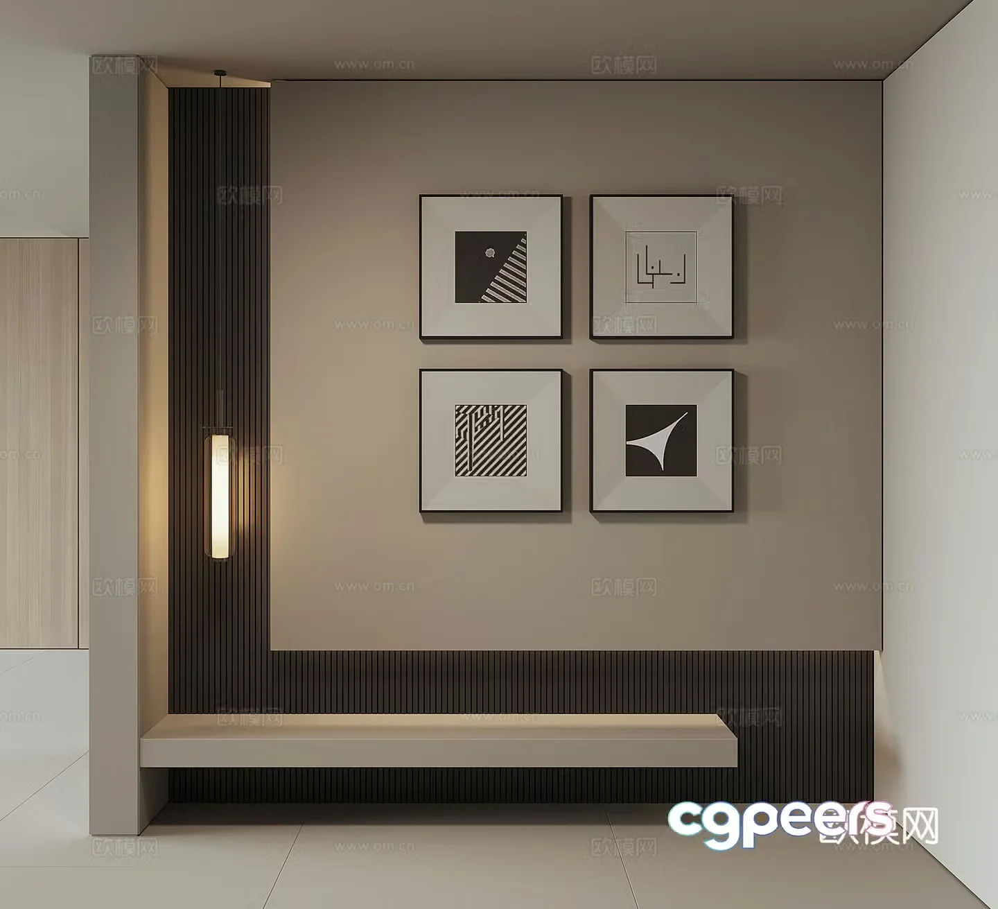 Modern black and white hanging painting combination painting 3d model