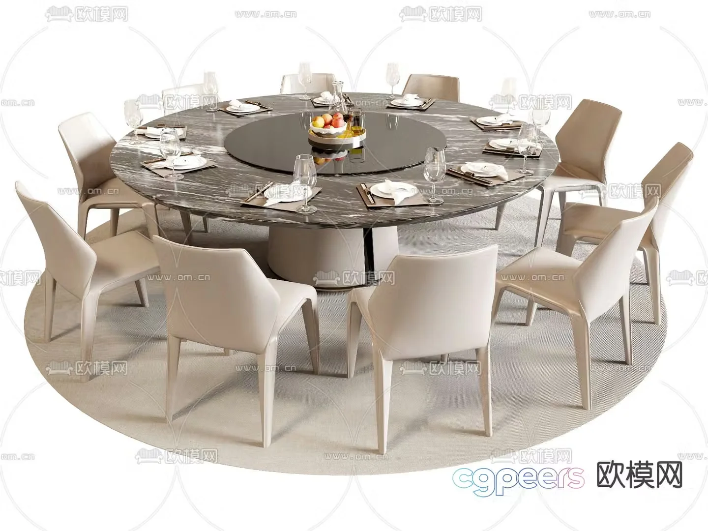 Round dining table and chairs slate dining table 3d model