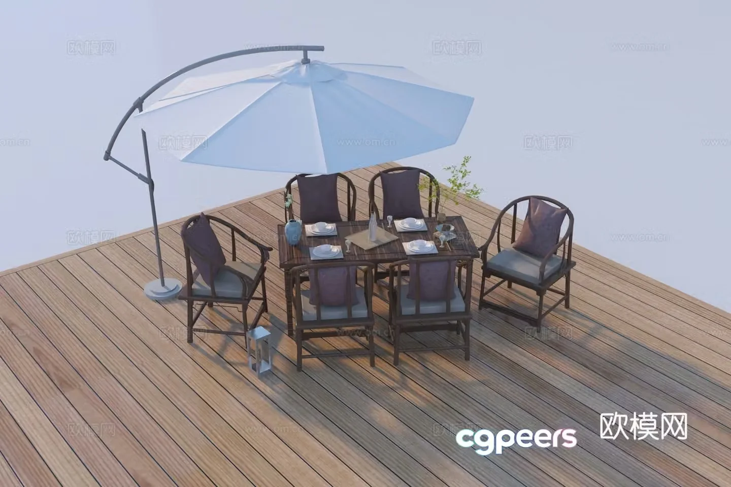 New Chinese style outdoor table and chair 3D model